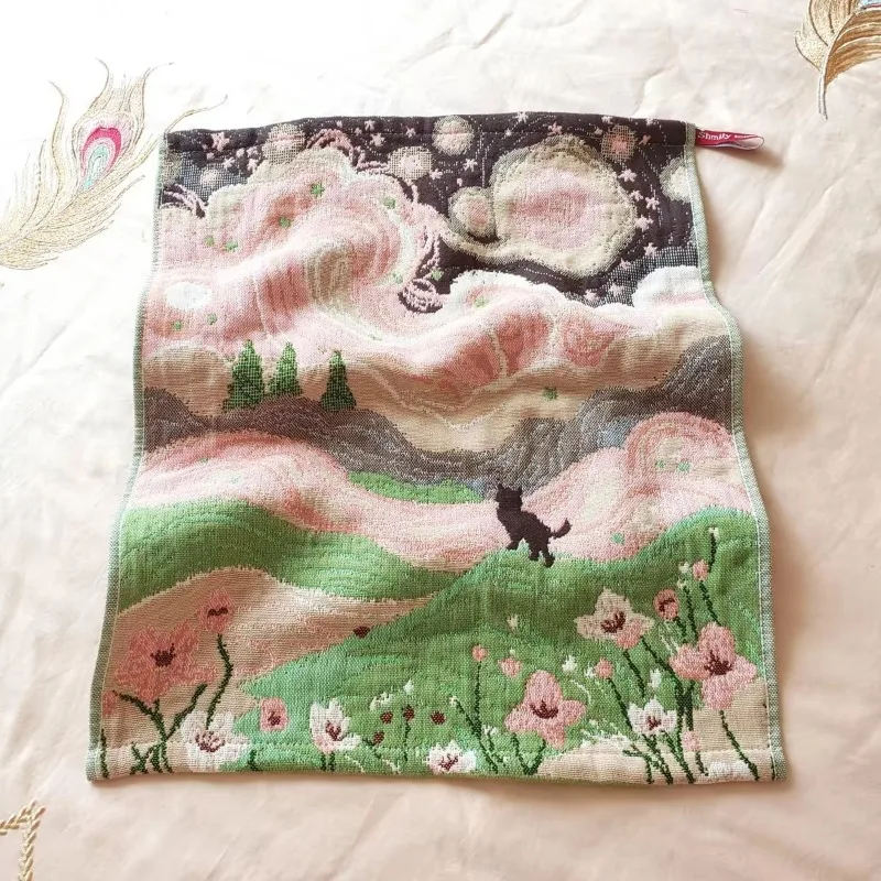 Pastoral Cats 100% Cotton 4-Layer Gauze Towel - Printed Hand Towel for Bathroom, No Fading for Kids & Adults