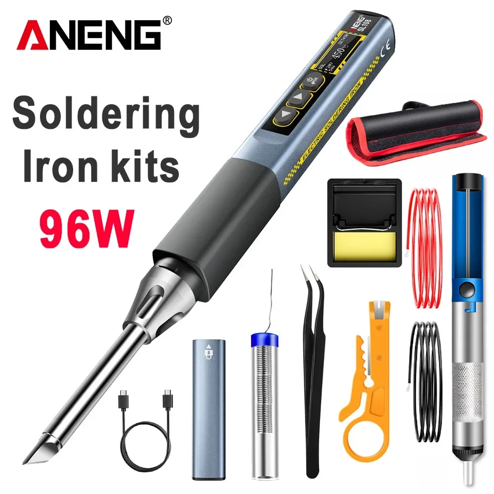 

96W Adjustable Temperature 100°C~450°C Electric Soldering Iron ANENG SL108 Heat Portable PD/QC Smart Soldering Welding Kit Tools