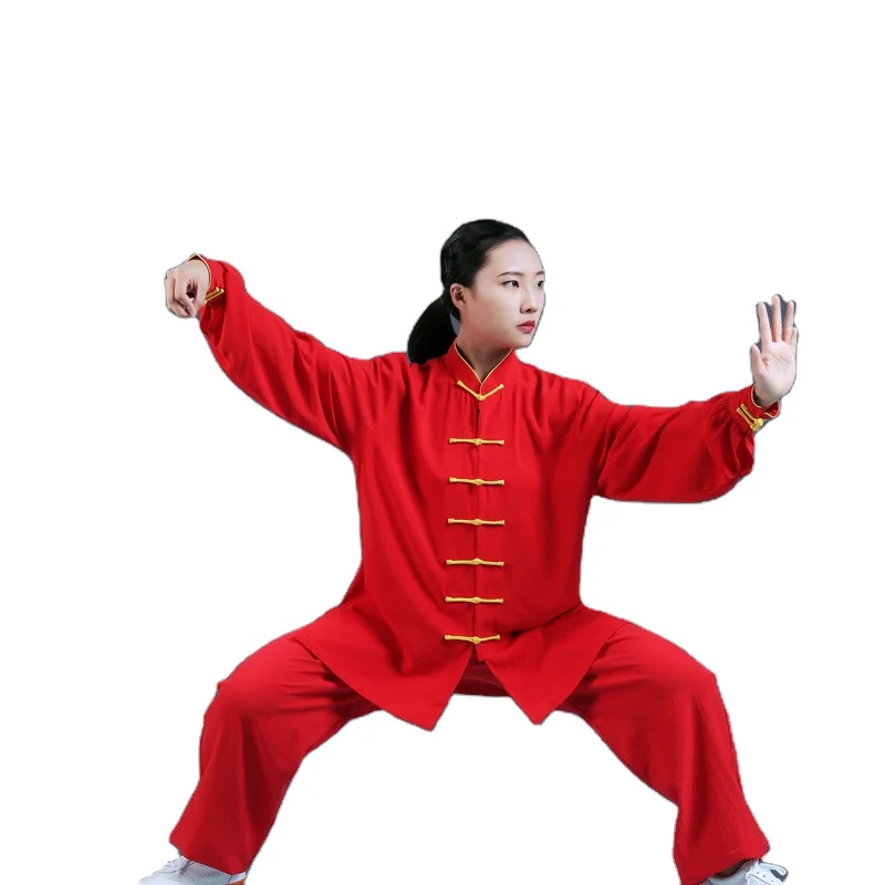 Cotton Silk Taiji Clothes Women Spring Autumn Kungfu Uniform Men Martial Arts Practice Taichi Performance Coat + Pants