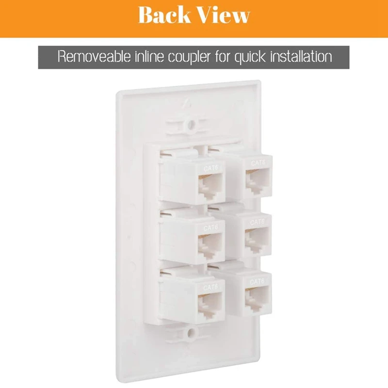 Piastra a parete Cat6 6 porte con staffa di montaggio a bassa tensione a 1 gruppo per cavi di rete Cat5e, Cat6, Cat6a, Cat7, bianco