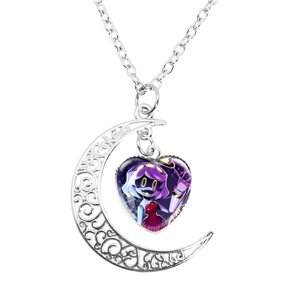 Anime Murder Drones Character 20mm Glass Cabochon Heart shaped Moon Necklace HD Printed Photo Jewelry Chain Wholesale Gifts