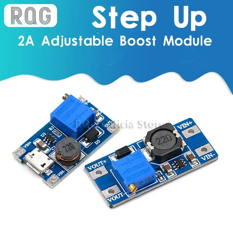 MT3608 DC-DC Adjustable Boost Module 2A Boost Plate Step Up Module with MICRO USB 2V-24V to 5V 9V 12V 28V