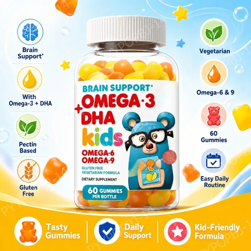 Gomitas de Omega 3 DHA para Niños con DHA de Algas y Aceite de Chía, Apoyo Diario para el Bienestar Infantil, Vegetarianas, Sin Gluten, 60 Gomitas