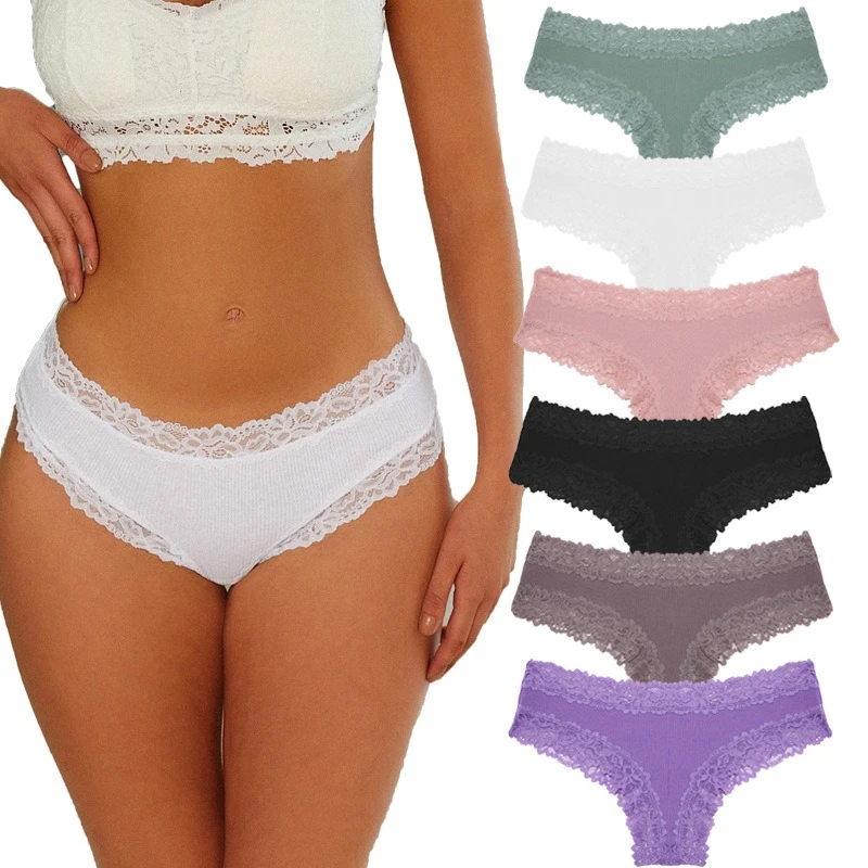 

1PCS Women Cotton Panties Floral Lace Intimate Underwear Trendy Patchwork Lace Briefs Female Soft Underpants Lingerie M-XL