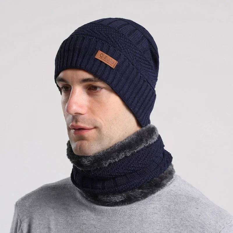 2024 New Winter sciarpa da uomo cappello lavorato a maglia Set maschera berretti caldi cappelli spessi in velluto uomo Skullies berretti donna Cap