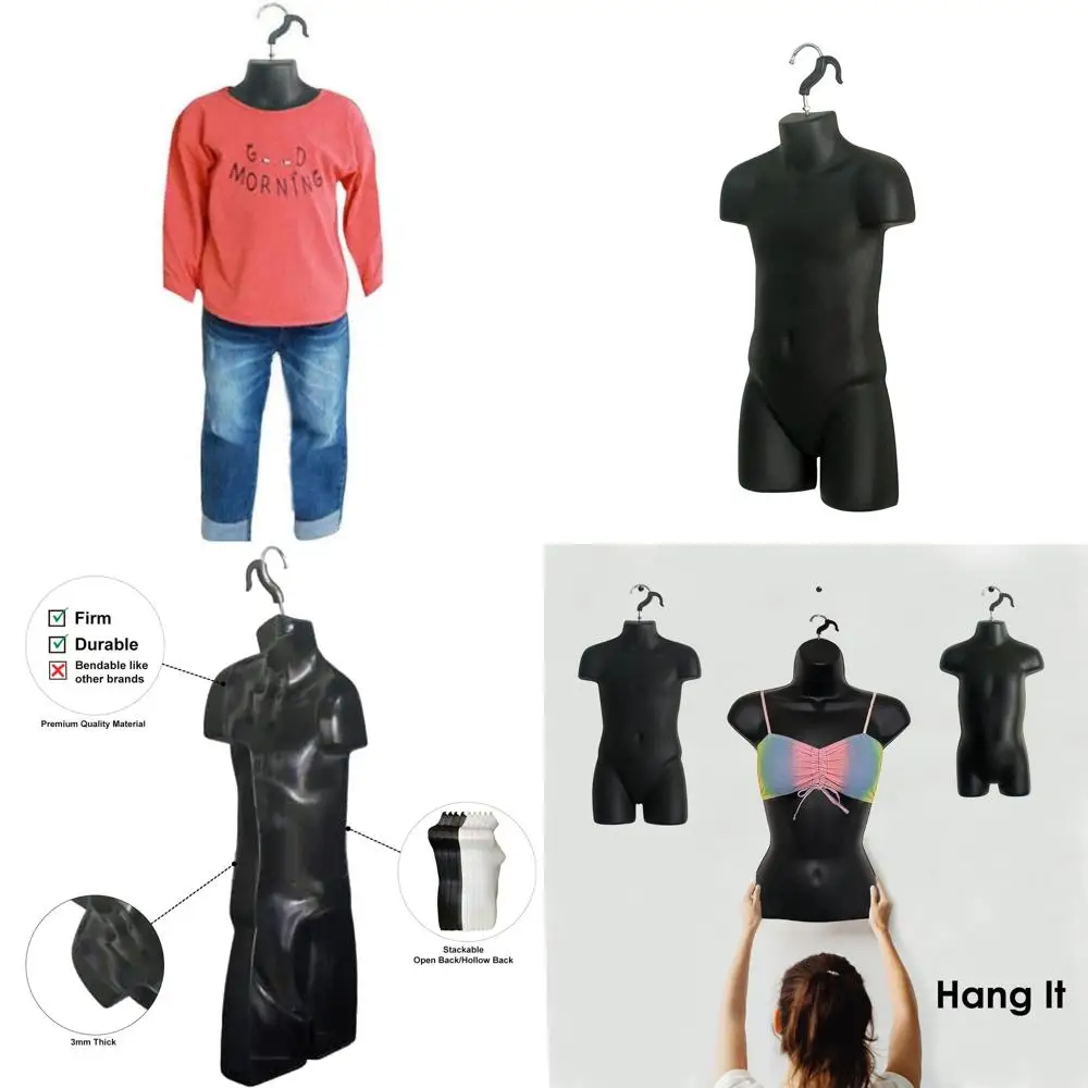 

Складные черные детские манекены с крючком для подвешивания, размеры 5T-7, для демонстрации футболок, использования на прилавках и в дизайнерских целях