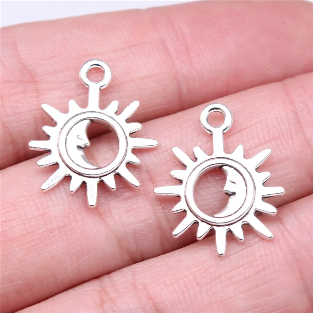 20 pcs / lot Sun Pendant Charms Warna Perak Antik Sun Charms Jewelry DIY Sun Charms Untuk Pembuatan Gelang