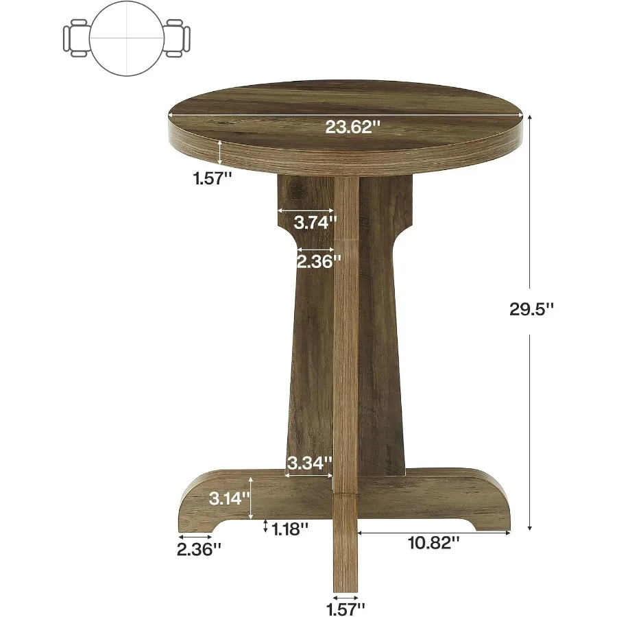 Small Round Commercial Dining Table for 2, Farmhouse Dinner Table with Thick Top, for Restaurant, Cafe, School, Bakery, Apartme