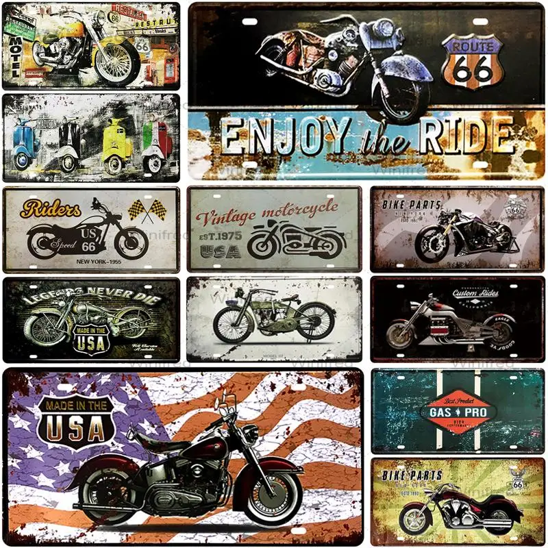 

Motorcycle Number/Route 66/Car License Metal Plaque Vintage Tin Sign Plate Bar Pub Club Decoration Iron Poster 15x30cm