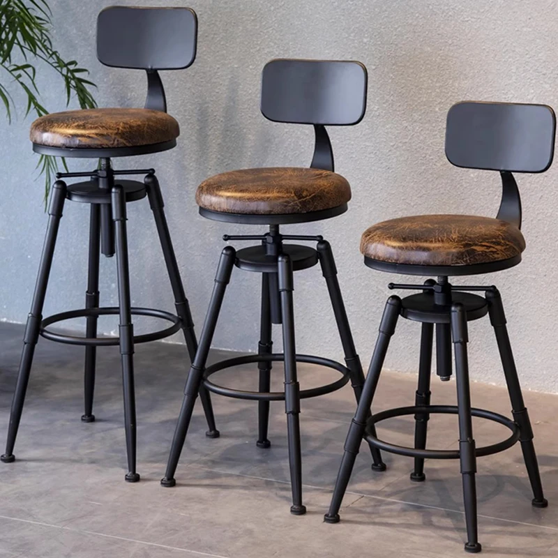 Tabouret de Bar Rond en Métal, Réglable et Étanche, Mobilier de Restaurant