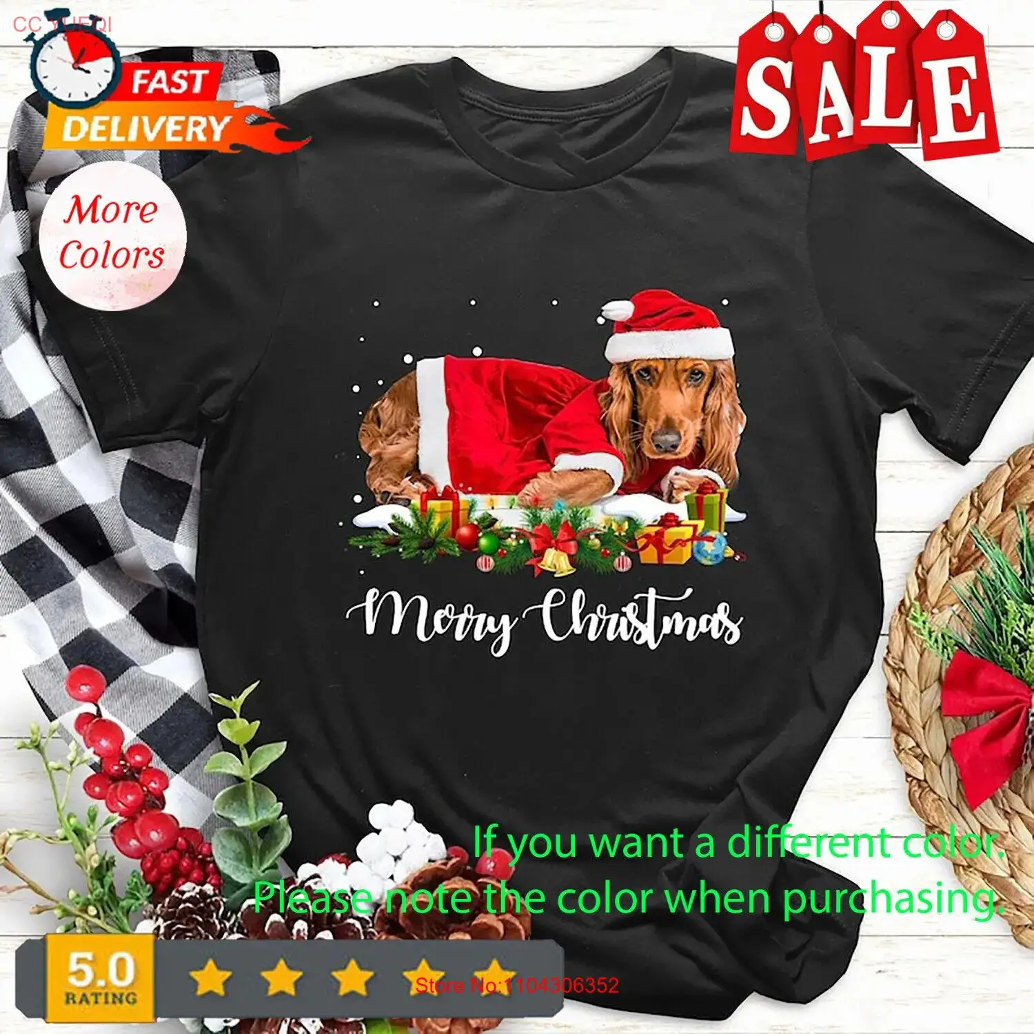 Camiseta Cocker Spaniel Feliz Natal, camisa Cocker Spaniel Dog, Funny Cocker S