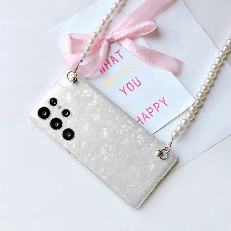 S23 ultra Crossbody Pearl Lanyard Phone Case For Samsung S23 Case Chain Cover For Samsung Galaxy S23 / S23 Ultra S25 S24 FE Case