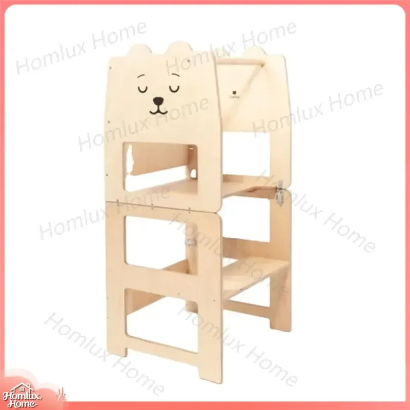 Adjustable Height Wooden Kitchen Step Stool for Kids Foldable Learning Tower Toddler Step Stool Safe Montessori Step Stool