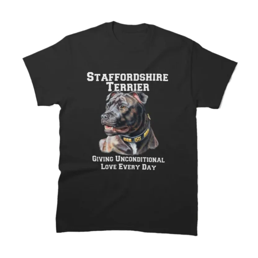 Dando amor incondicionado todos os dias-staffordshire terrier proprietários de cães presente camiseta 100% algodão manga curta casual masculino