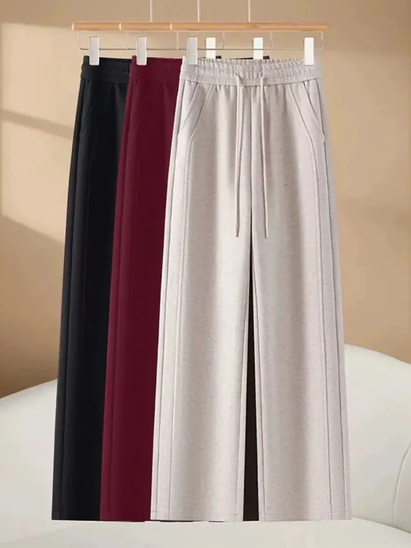 

Утепленные широкие брюки с высокой талией прямого кроя, повседневные, женские, модные, 2025, корейский стиль, осень-зима, облегающие