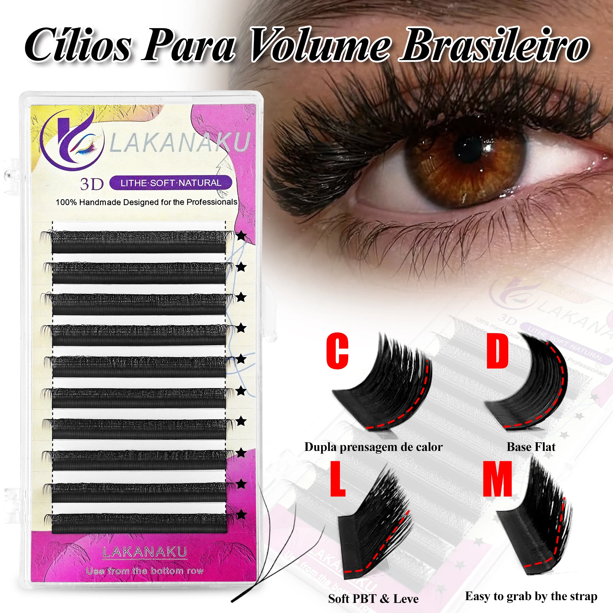 LAKANAKU 3D W Lashes M L Curl 3DW Clover Cilios Brazilian W-shaped Lash Bundles Individual Volume Fans Eyelashes Extensions