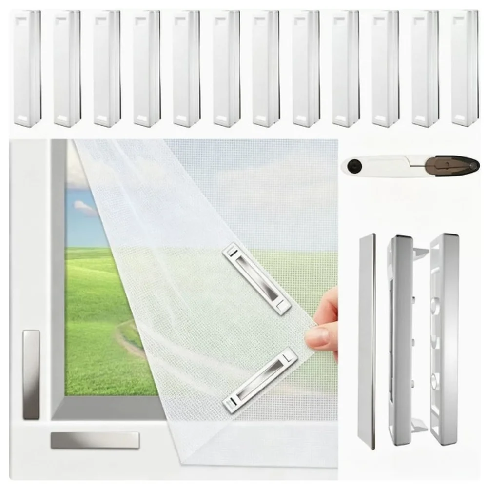 Window Magnetic Screen Barrier White 130 cm x 150 cm Adjustable Size Polyester Mesh for Airflow and Protection