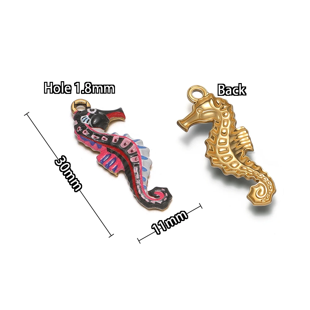 4 Stück Edelstahl-Emaille-Seepferdchen-Anhänger für DIY-Schmuckherstellung, Mädchen-Halsketten, Kinder-Armbänder, Ohrringe – Detail 3