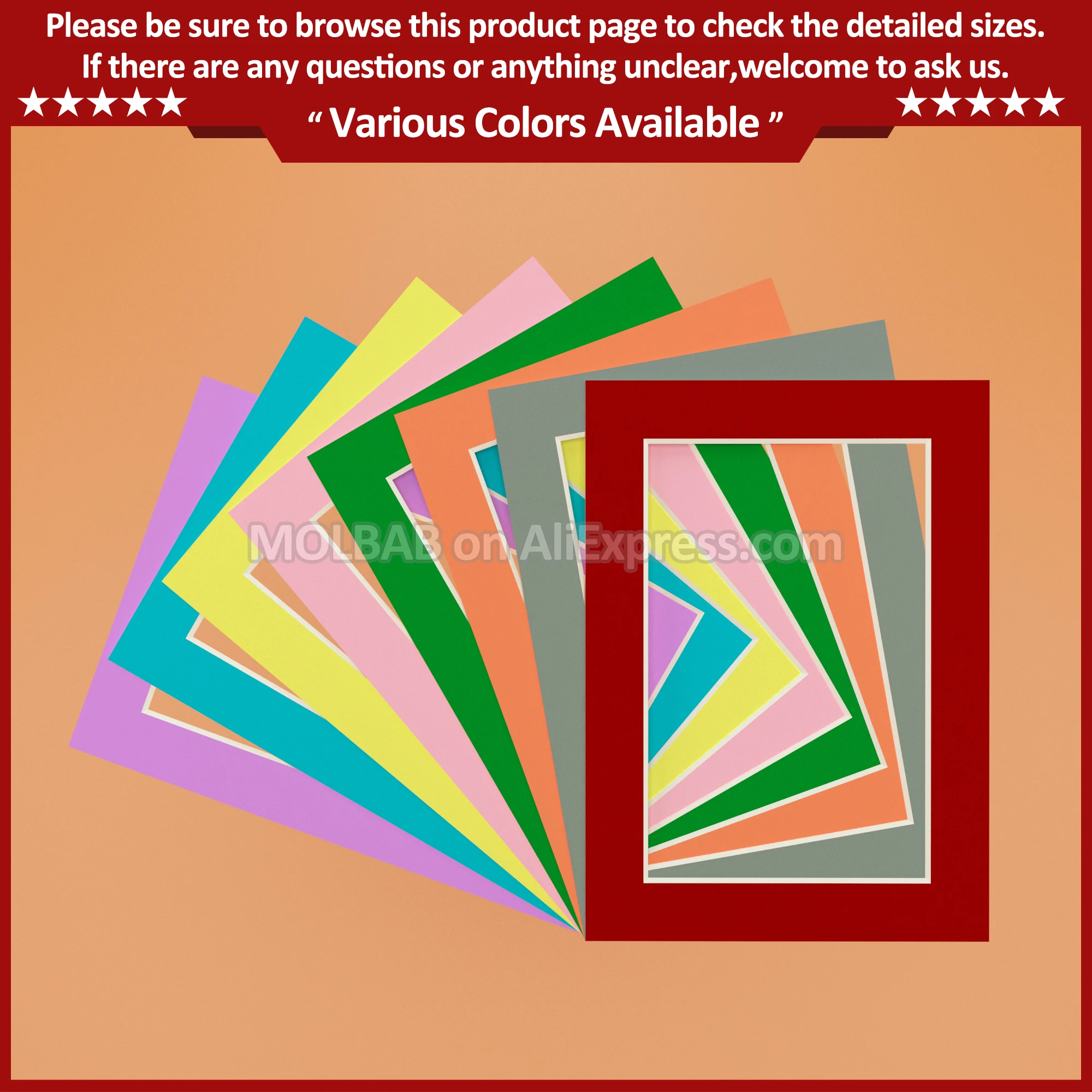 A3A4A5 Photo Mats Dark Red/Gray/Orange/Green/Pink/Yellow/Blue/Purple Paperboard Mounts For Picture Frame Passe-Partout 12PCS/Lot