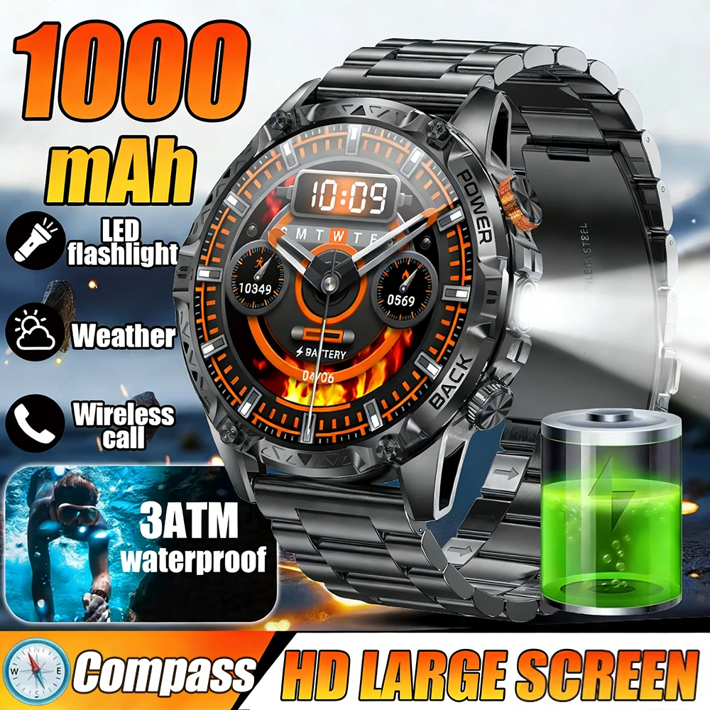 

New Military T-Rex 3 Ultra 1000mAh Battery Smart Watch AMOLED Waterproof Flashlight Heart Rate Sport Tracker Smartwatch Men 2026