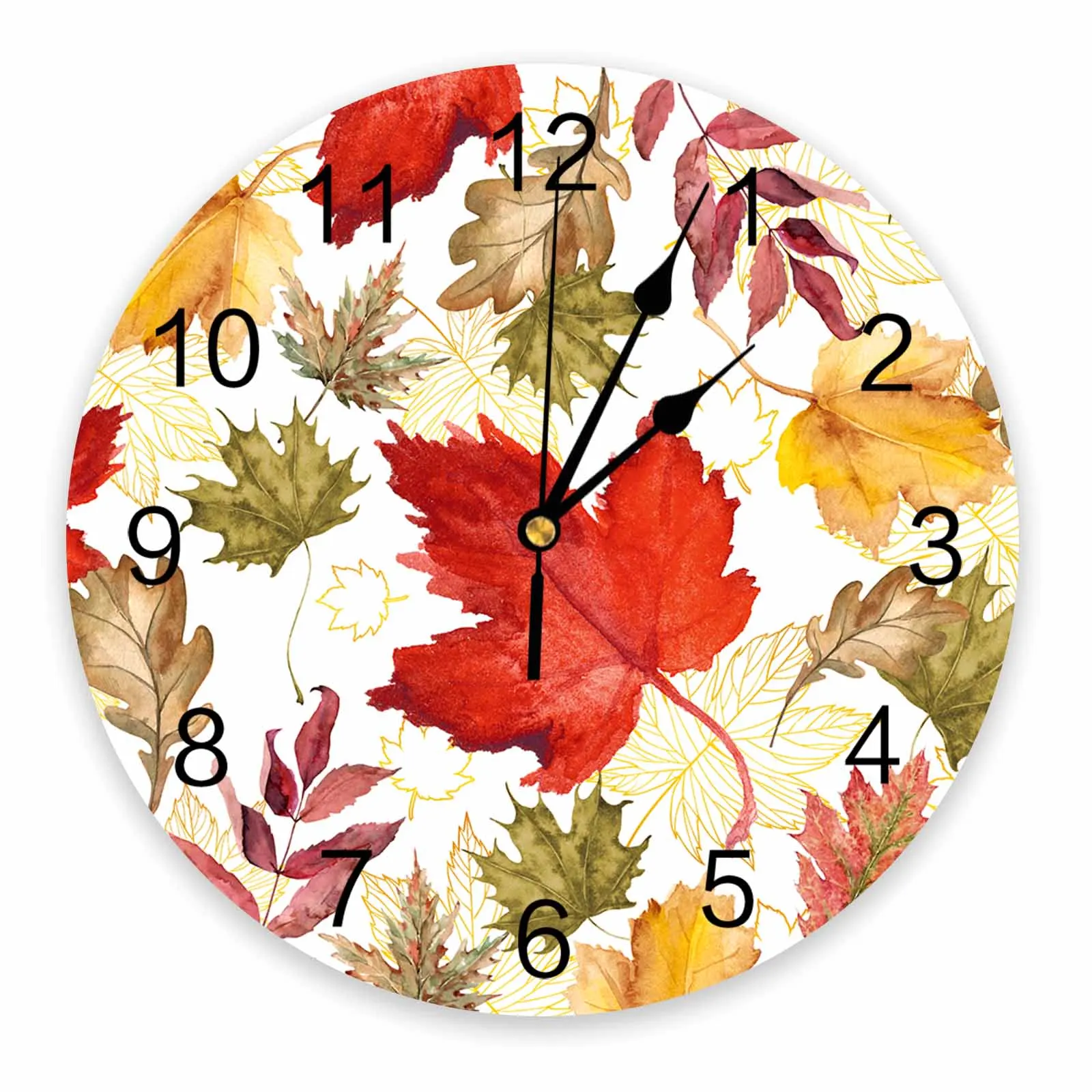 

Autumn Maple Leaf Lines Printed Wall Clock Modern Silent Clock Living Room Home Decor Wall Hanging Watch