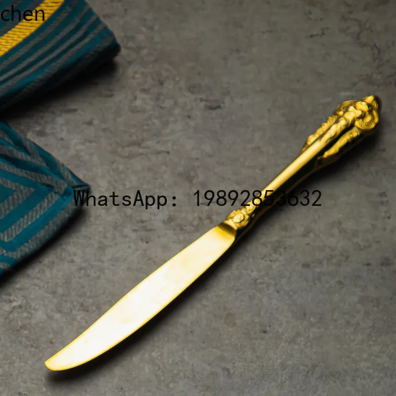 

4-9gold stainless steel steak western cutlery knife fork spoon three-piece set - light luxury solid color