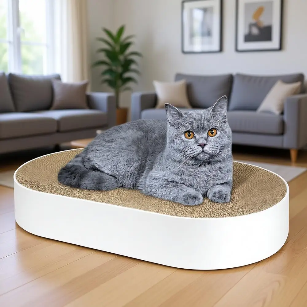 

Oval Corrugated Cardboard Scratch Pad, Round Scratching Lounge Bed Sofa, Scratcher Bowl with Organic Catnip - Home Clean Design