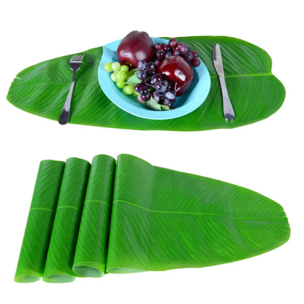 Tapete de mesa de hojas de plátano de simulación, mantel individual Artificial de tela Premium, decoración de comedor de jungla para fiesta Tropical Luau, color verde, 4 Uds.