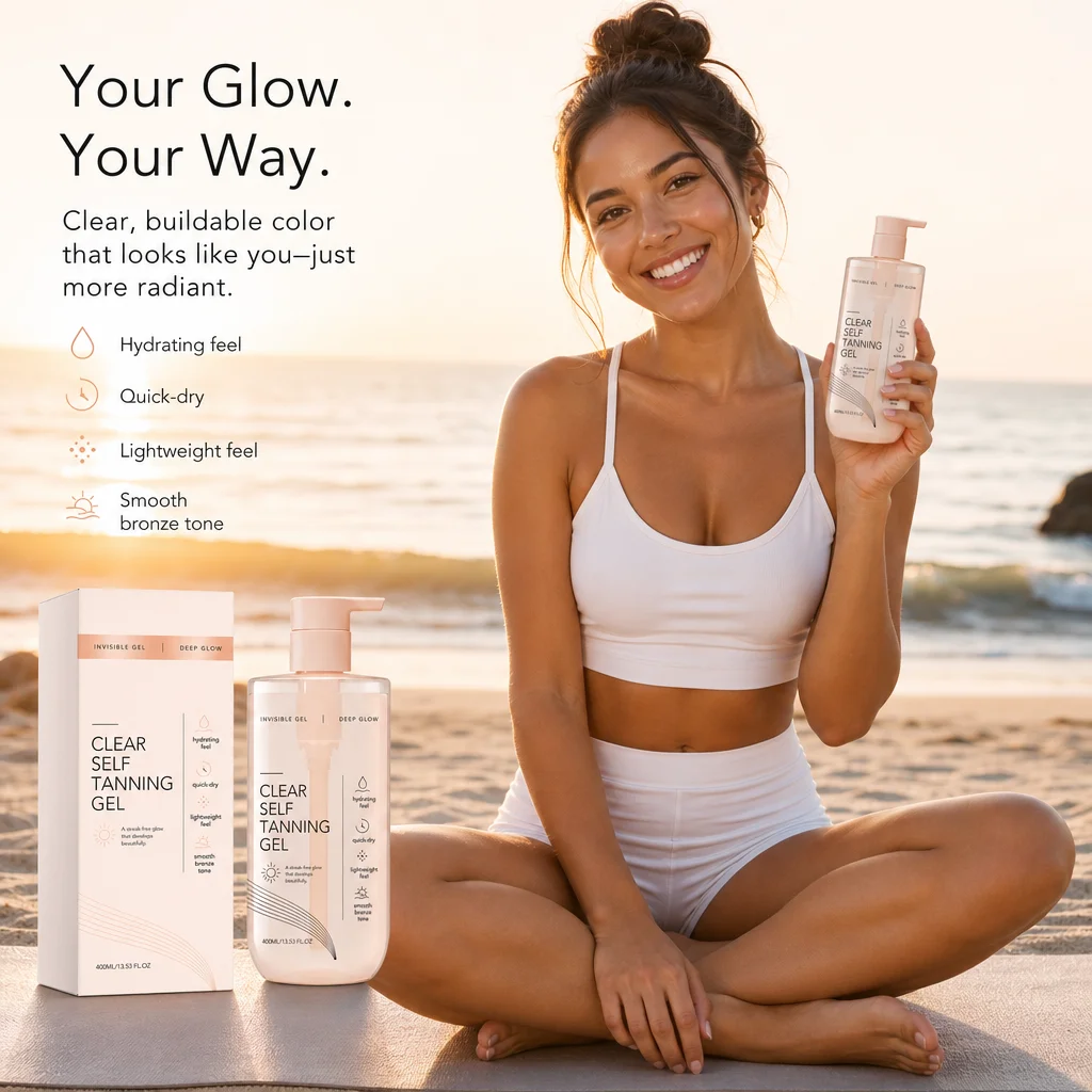 Chic Clear Self Tanning Gel Hydrating Sunless Tanner Body Lotion translucent Quick Dry Bronzing Gel Streak Free Glow 400ml