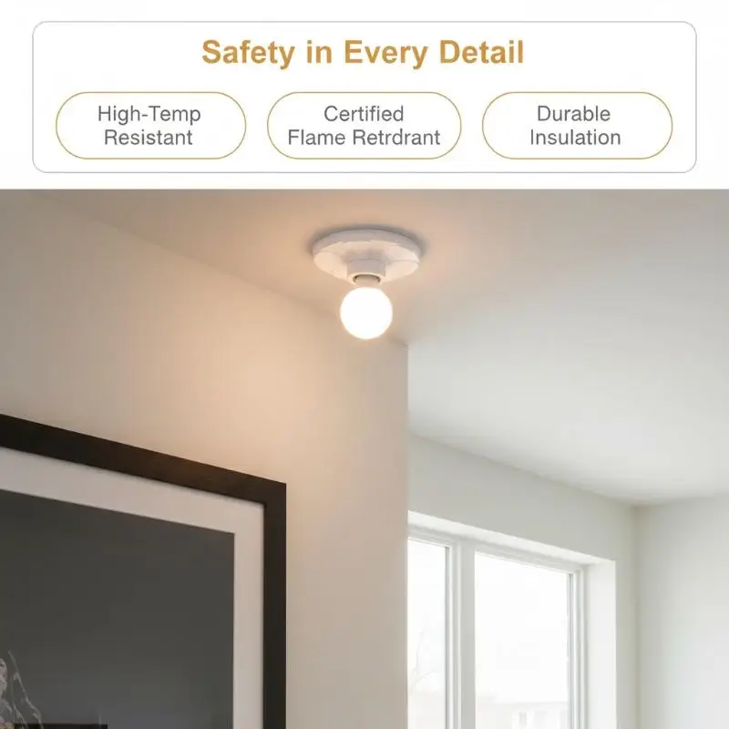 1Pc 120mm E27 Ceramic Lamp Base Keyless Porcelain Screw Light Socket Fire Resistant for Hotel Lighting Renovation