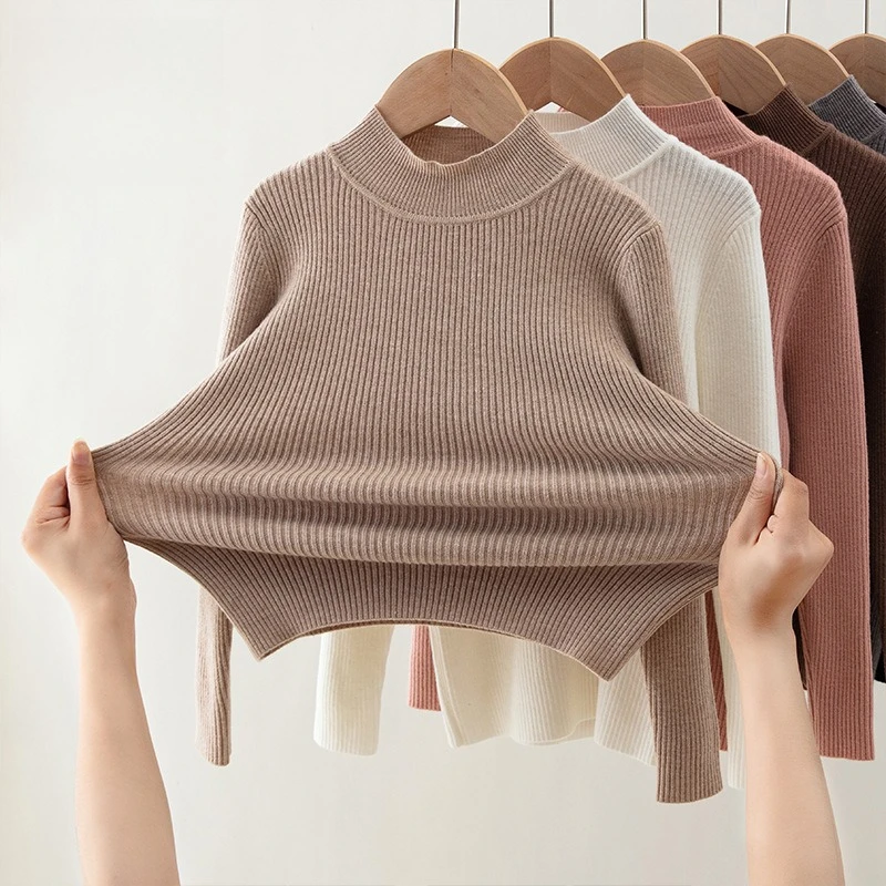 

Pullover Sweater Hooded Wool Base Clothes 2025 Autumn Winter New Style Child Solid Color Versatile Knitted Half High Collar Girl