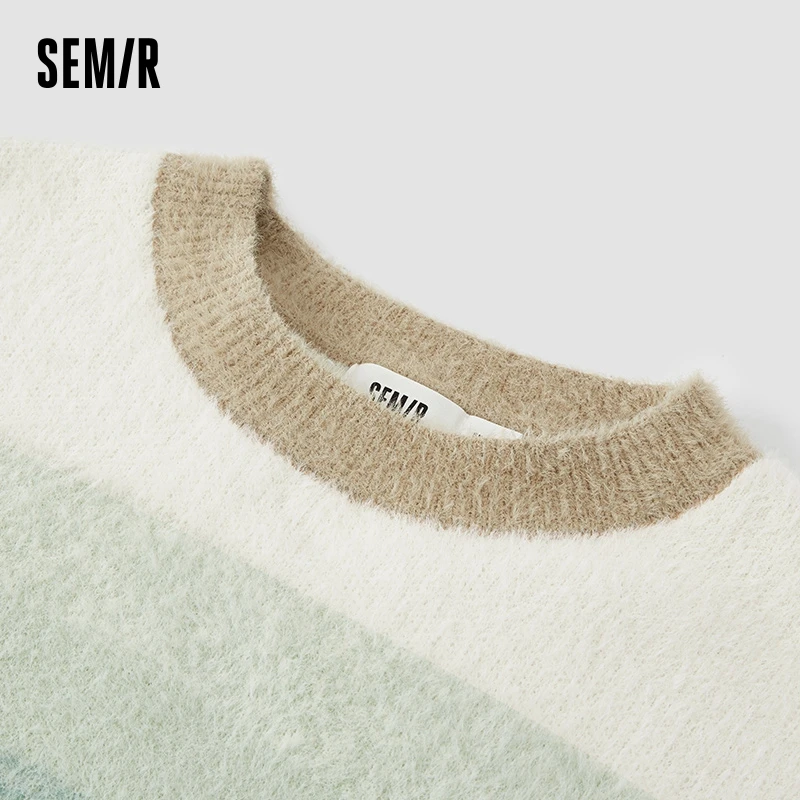 Semir Sweater Women Short Loose Gentle 2024 New Winter Imitation Mink Velvet Literary Striped Sweater