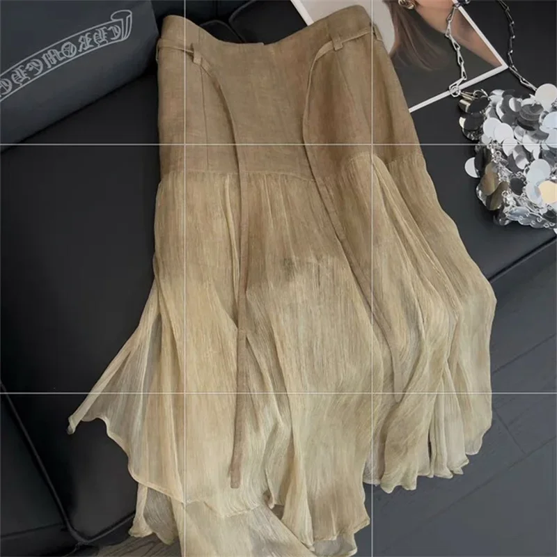 

Новая летняя модная лоскутная юбка, женская юбка на шнуровке с высокой талией, нестандартный дизайн, офисные женские юбки-миди, элегантная трапециевидная юбка Jupe