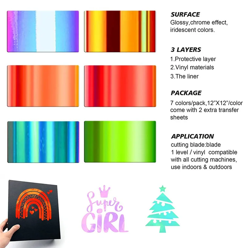 

6 листов голографического винила, хромированного золота, клейкого винила для рукоделия, постоянного винила 12 x 12 дюймов для камеи, хром, красного цвета