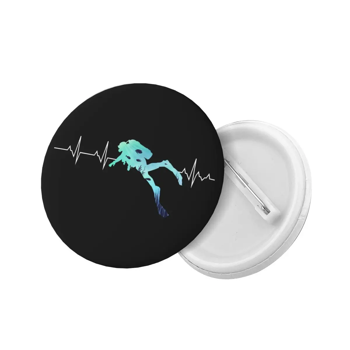 Scuba Diving Heartbeat Round Button Pin for Hats Customizable Dive Diver Pinback Badges Brooches