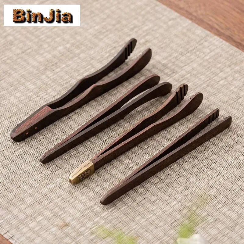 

Black Sandalwood Food Toast Salad Tongs Solid Wood Toaster Bacon Sugar Ice Tea Tong Clips Tweezers Teaware For Kitchen Tools