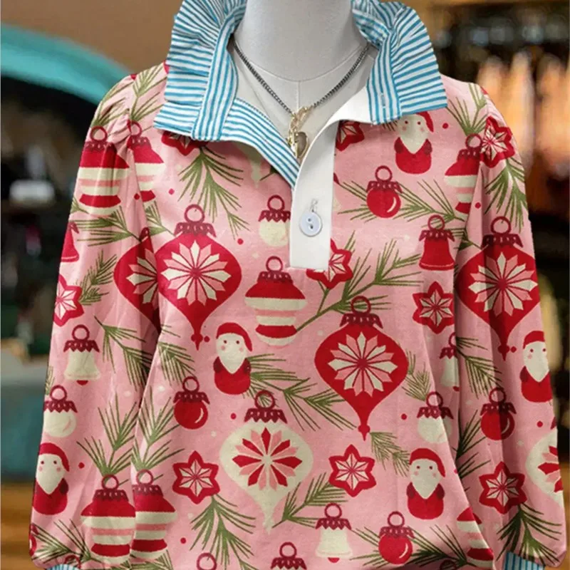 Women's striped personalized fashion shirt, multi-color striped collar, Deep green and purple jump color combination