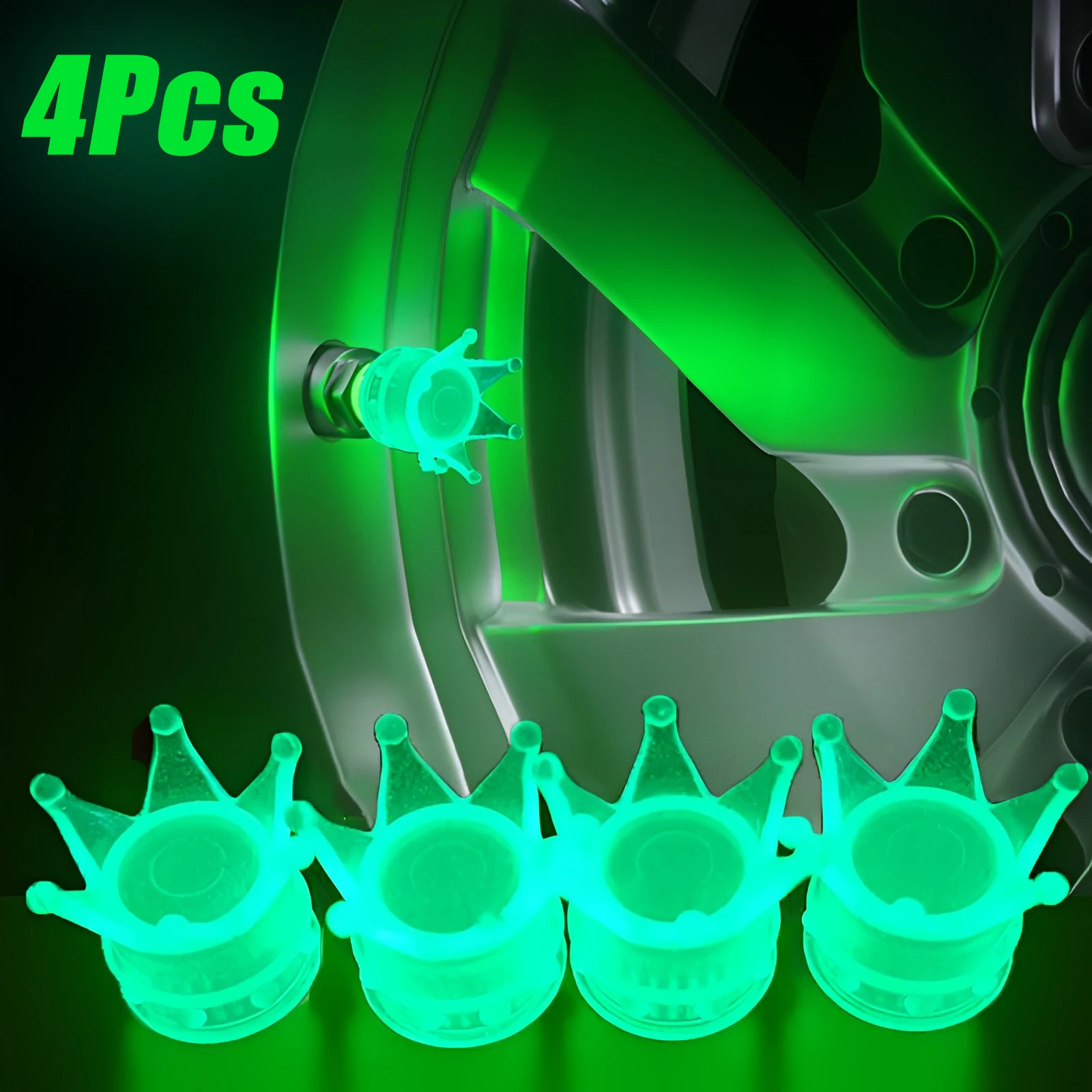 Luminous Crown Shape Wheel Tire Valve Cover Car Motorcycle Bike Tire Dust Valve Fluorescent Cap Car Tire Decoration Accessories