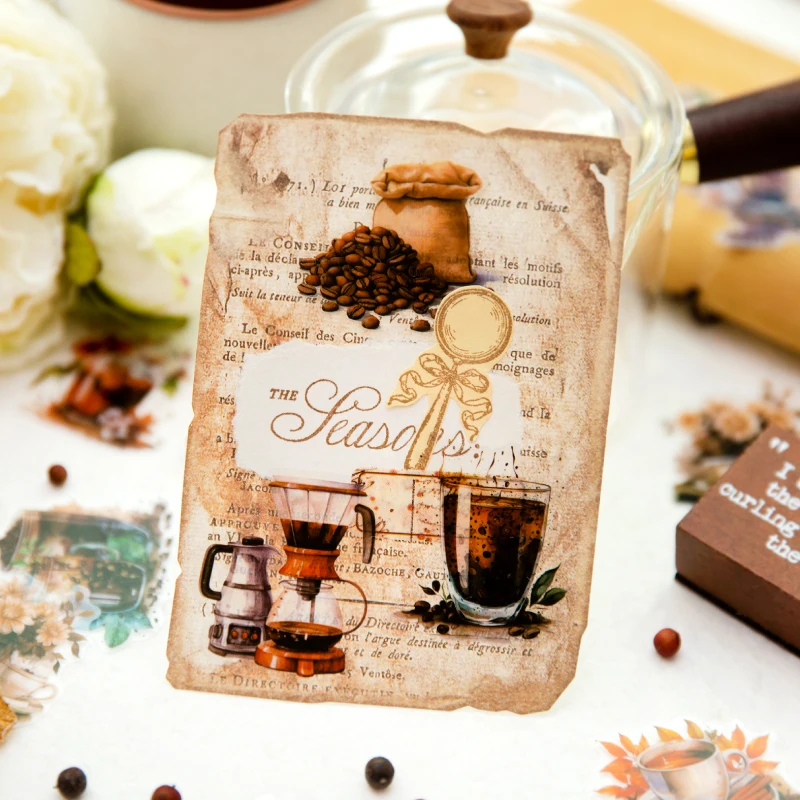 Paquete de pegatinas impermeables decorativas de la serie Coffee Diary, etiqueta de Material de álbum de recortes de manual Retro, álbum de diario Diy, 30 unids/lote por bolsa