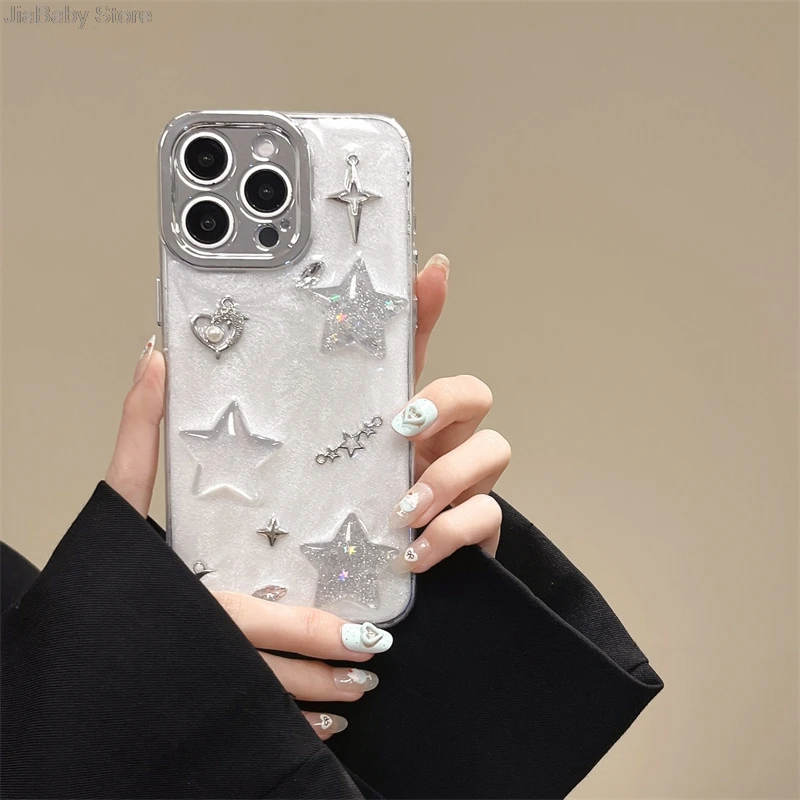 Soft Star Moon Liquid Glitter Camera Protection Fall Prevention Phone Case For iPhone 11 12 13 14 15 16 Pro Max Plus Cover