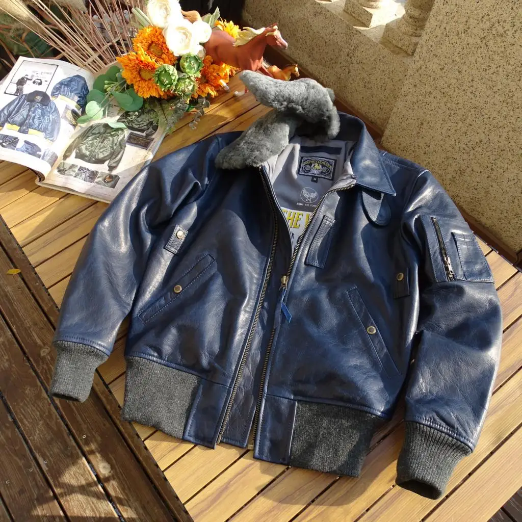 Indigo indigo dyed without coating young horsehide B15 empty fly Monroe CONMAR copper zipper production BLUE jacket