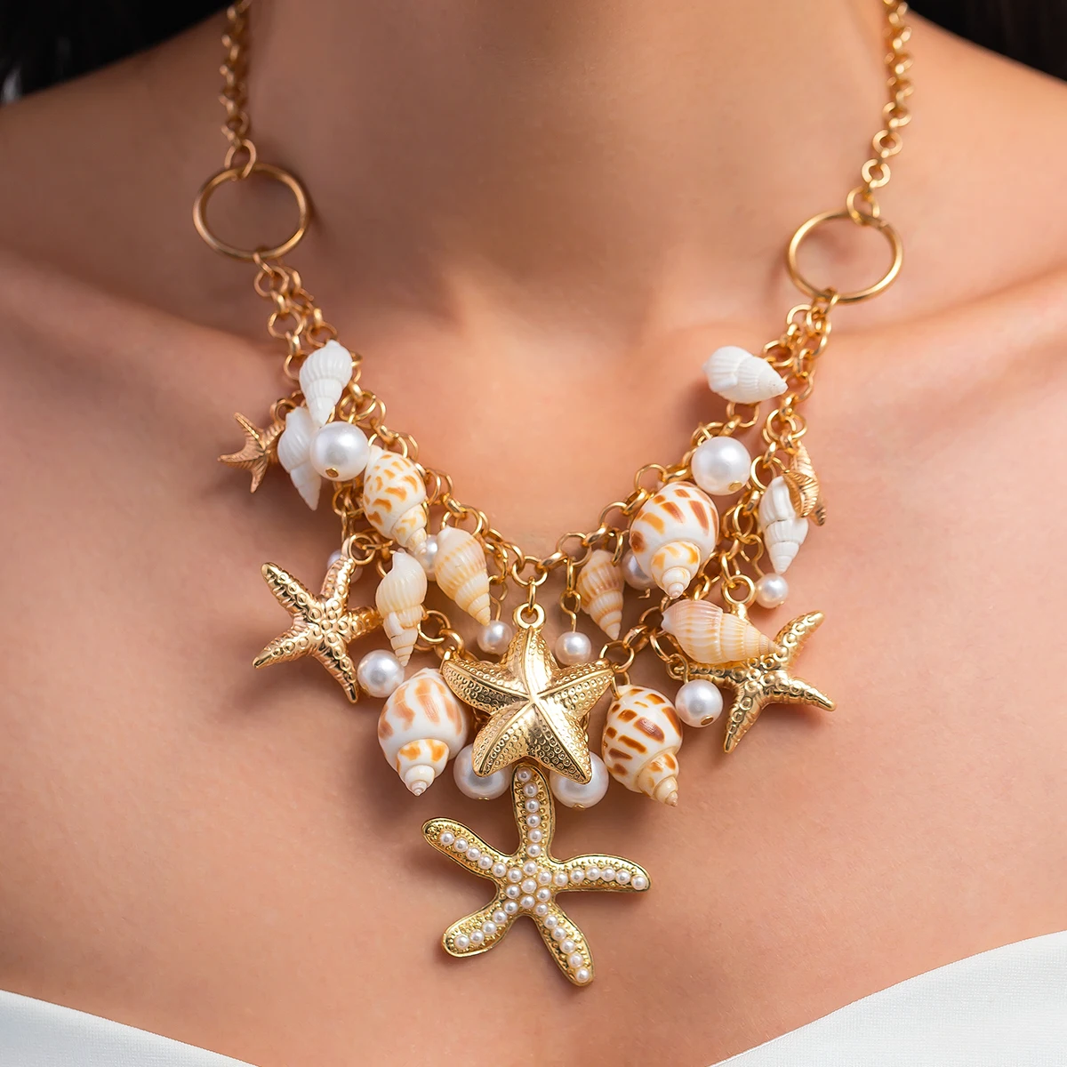 

Faionable ell Nelace Women's Design Sense Mix Multiple Plant Starfi Conch Bone Nelace Cross-Border Jewelry