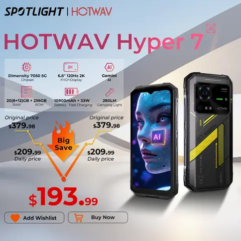 HOTWAV Hyper 7 5G 견고한 전화기 6.6'' FHD+ 2K 디스플레이 10800mAh 휴대 전화 280LM 64MP 스마트폰 8GB 256GB Android 14 핸드폰