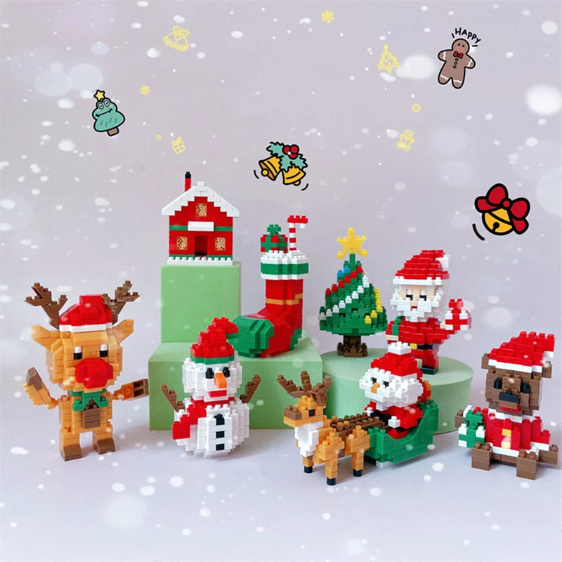 Regali di natale serie Micro Building Block babbo natale renna Puzzle assemblaggio mattoni decorazione della tavola giocattoli educativi per bambini