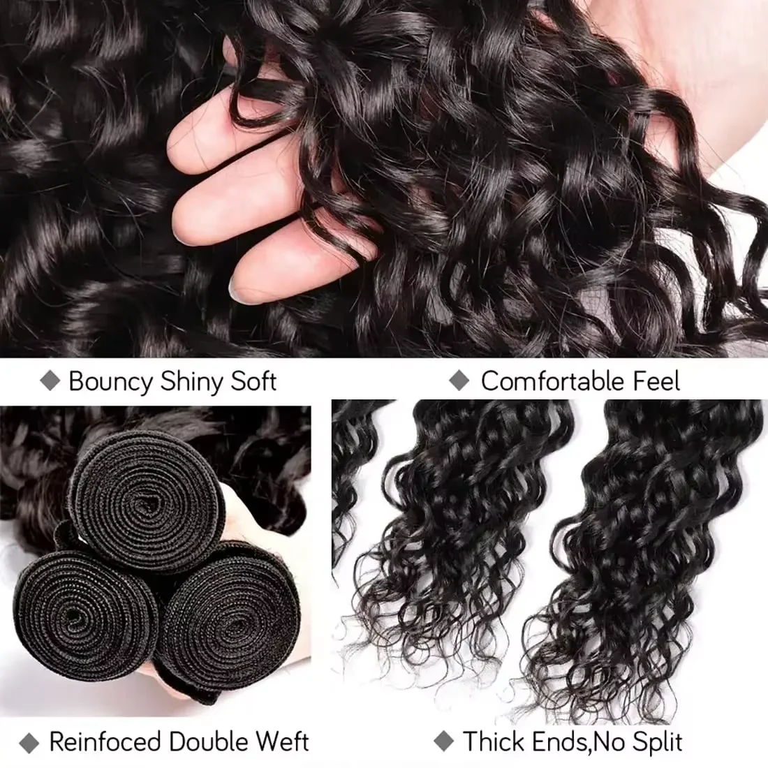 Water Wave Human Hair Bundles With Closure Curly 12A Deep Wave Bundles Brazilian Natural Black Human Hair Remy Hair Human Hair image 3