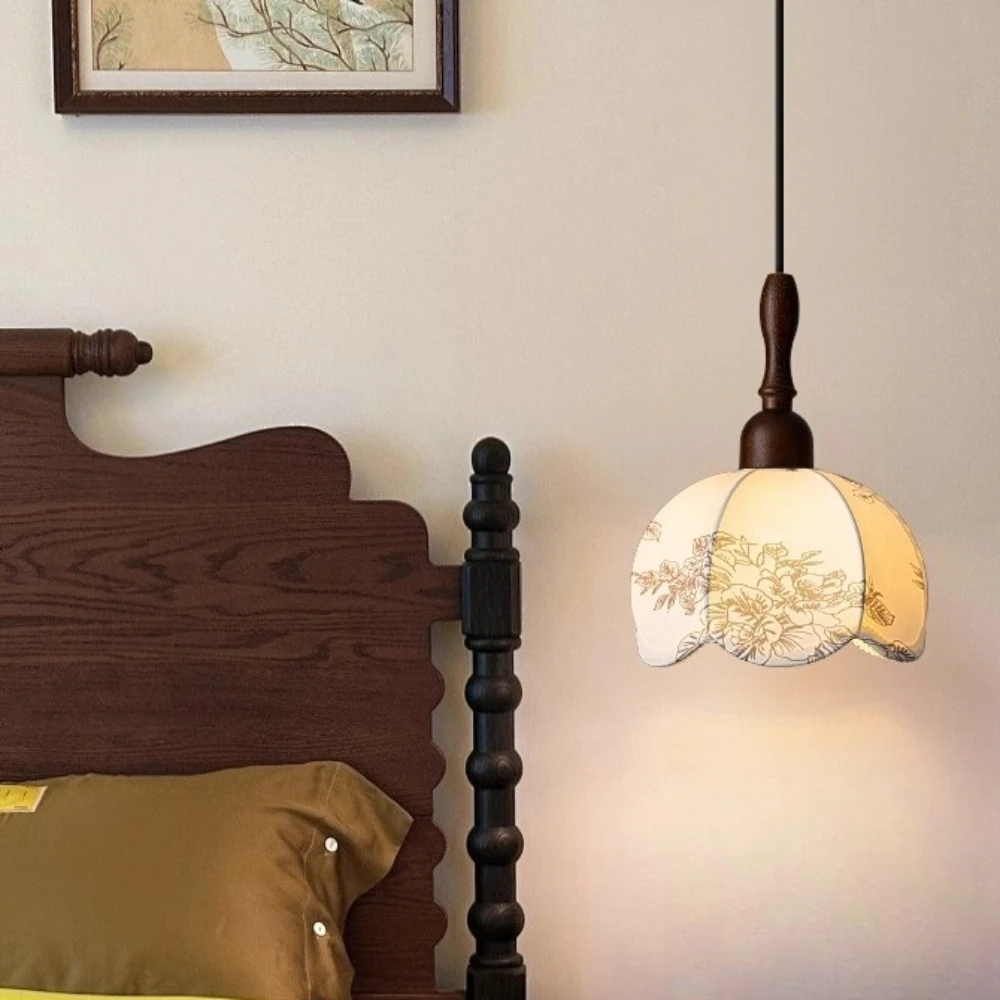 

Bedroom bedside pendant light vintage French retro Chinese aesthetic restaurant bar counter solid wood hanging line light