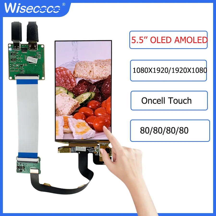 Wisecoco 5.5 인치 OLED 디스플레이, 1920x1080 FHD IPS 온셀 터치 스크린, MIPI 드라이버 보드, 라즈베리 파이 60HZ Win10 8 7 용 AMOLED