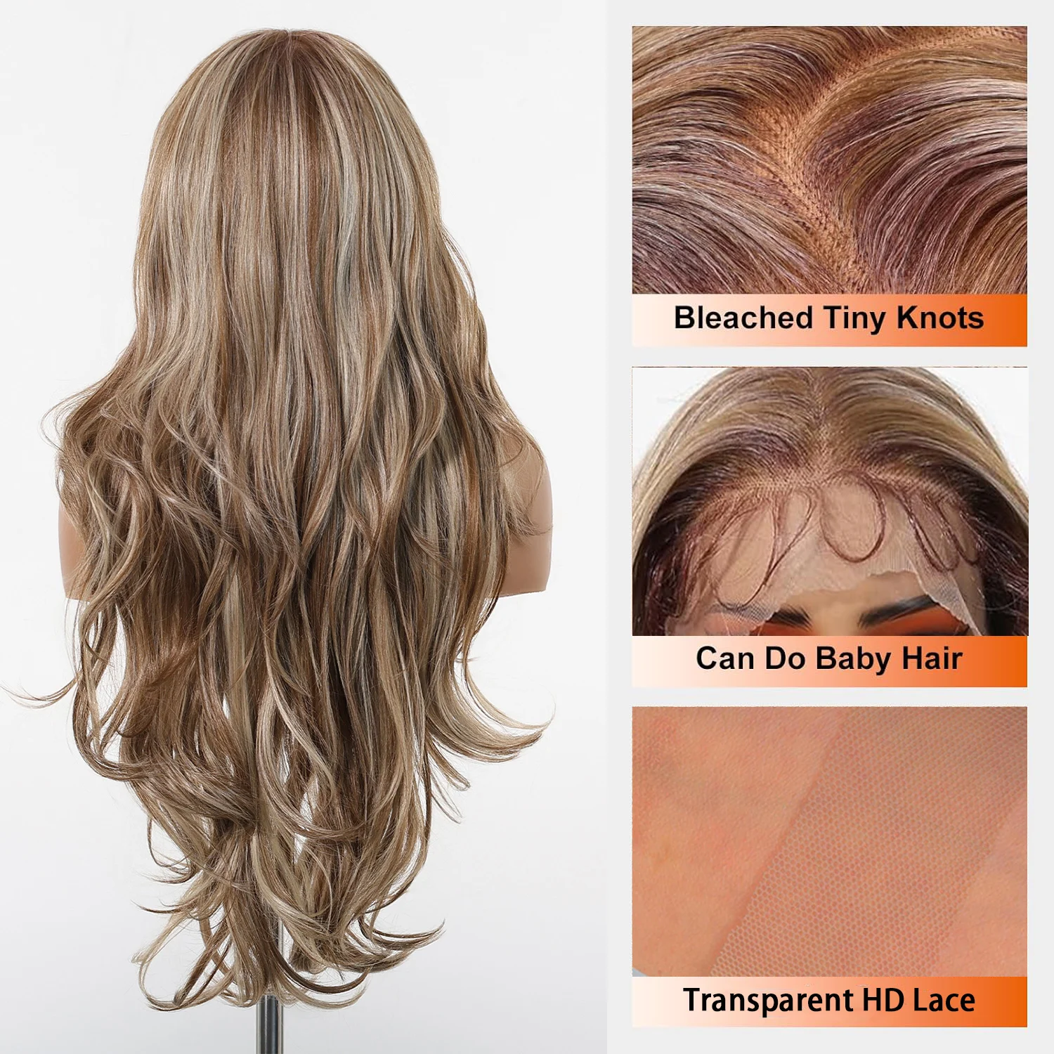 DWY Asbruin Hoogtepunt Synthetische Lace Front Pruik 13×6 Body Wave Pre Geplukt Kant Pruik voor Vrouwen Dragen en Gaan 28 inch Pruiken voor Dagelijks