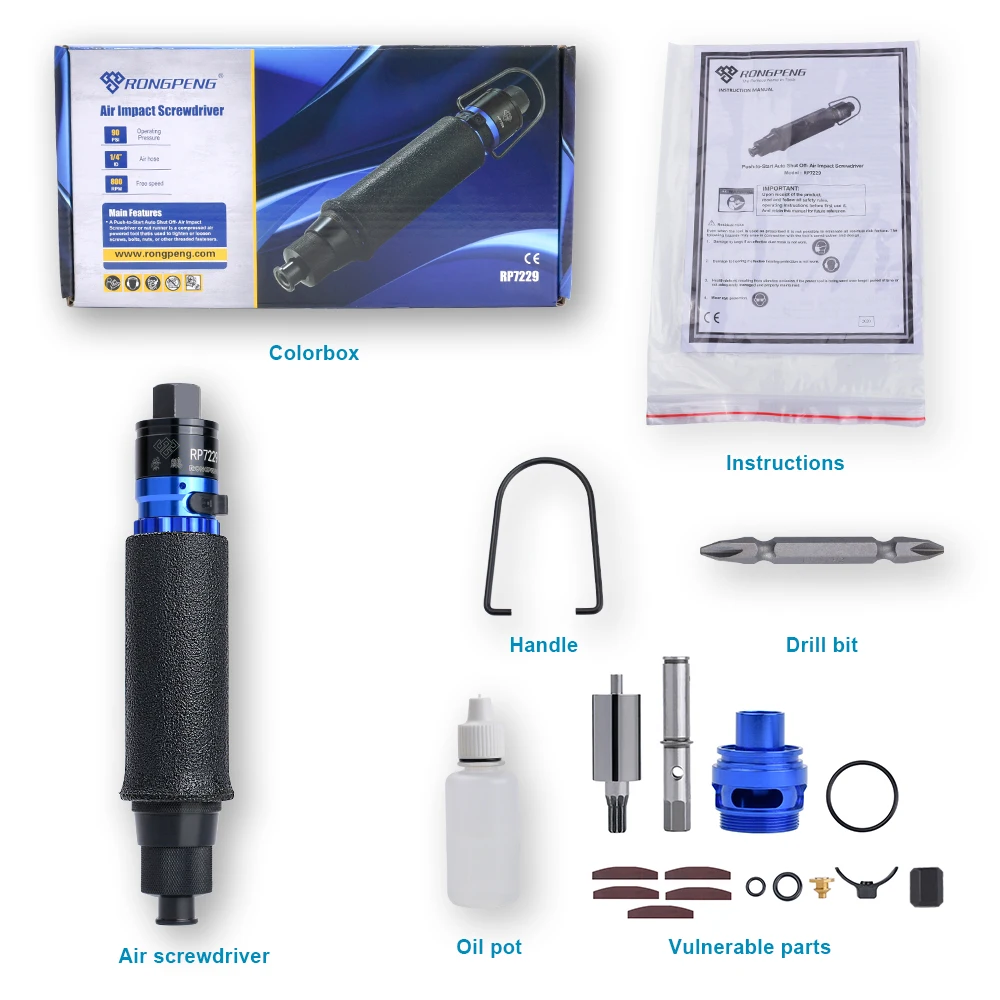 

RONGPENG 800RPM Powerful Pneumatic Screwdriver - 0.75 - 4N.M Robust Torque Precision ScrewDriver Kit for Demanding Applications