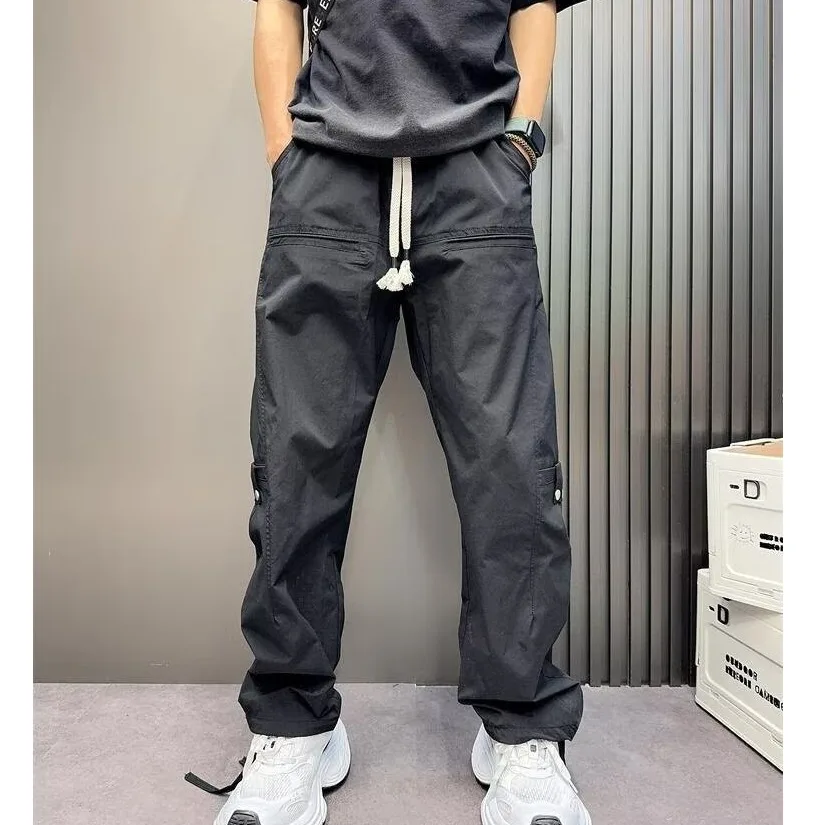 Summer Men's American Style Work Jogger Hiphop Pants Personalized Loose Fashion Straight Solid Color Bent Casual Mens Clothing